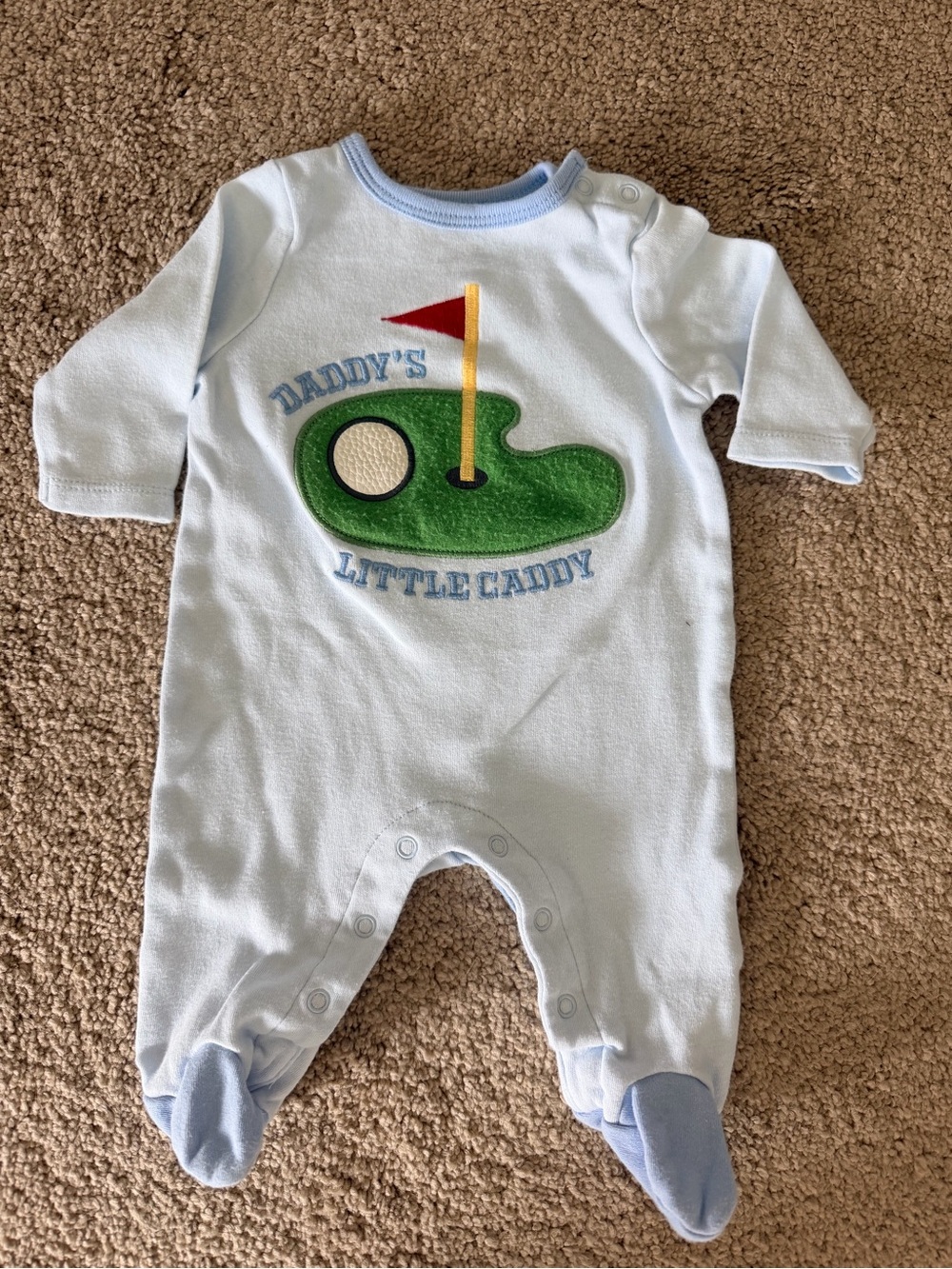 Light Blue Footed One-Piece with Green Golf Applique